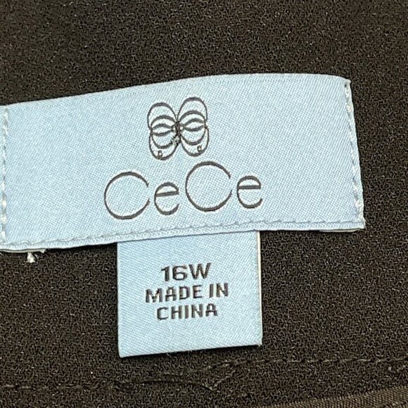 CeCe Pants Womens 16W Black Wide Legs Crepe Flowy Trouser Belted‎ Cocktail Party - Picture 9 of 11